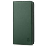 SHIELDON iPhone 14 Plus Wallet Case, iPhone 14 Plus Genuine Leather Cover with RFID Blocking, Book Folio Flip Kickstand Magnetic Closure - Midnight Green