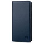 SHIELDON iPhone 14 Plus Wallet Case, iPhone 14 Plus Genuine Leather Cover with RFID Blocking, Book Folio Flip Kickstand Magnetic Closure - Navy Blue