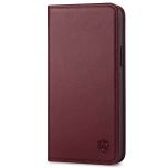 SHIELDON iPhone 14 Plus Wallet Case, iPhone 14 Plus Genuine Leather Cover with RFID Blocking, Book Folio Flip Kickstand Magnetic Closure - Wine Red