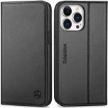 SHIELDON iPhone 14 Pro Max Wallet Case, iPhone 14 Pro Max Genuine Leather Folio Cover - Black