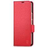 SHIELDON SAMSUNG Galaxy Z Fold4 5G Genuine Leather Wallet Case Cover with S Pen Holder, Folio Flip Style - Red - Litchi Pattern
