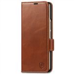 SHIELDON SAMSUNG Galaxy Z Fold4 5G Genuine Leather Wallet Case Cover with S Pen Holder, Folio Flip Style - Brown - Retro