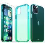TUCCH iPhone 13 Clear TPU Case Non-Yellowing, Transparent Thin Slim Scratchproof Shockproof TPU Case with Tempered Glass Screen Protector for iPhone 13 5G - Blue&amp;Green