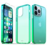 TUCCH iPhone 13 Pro Clear TPU Case Non-Yellowing, Transparent Thin Slim Scratchproof Shockproof TPU Case with Tempered Glass Screen Protector for iPhone 13 Pro 5G - Blue&amp;Green