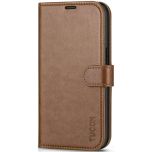 TUCCH iPhone 14 Wallet Case, iPhone 14 PU Leather Case, Folio Flip Cover with RFID Blocking, Credit Card Slots, Magnetic Clasp Closure - Brown