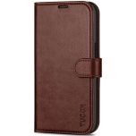 TUCCH iPhone 14 Wallet Case, iPhone 14 PU Leather Case, Folio Flip Cover with RFID Blocking, Credit Card Slots, Magnetic Clasp Closure - Chocolate Brown