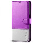 TUCCH iPhone 14 Pro Max Wallet Case, iPhone 14 Pro Max PU Leather Case with Folio Flip Book RFID Blocking, Stand, Card Slots, Magnetic Clasp Closure - Purple &amp; Silver