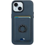 TUCCH iPhone 15 Plus Magnetic Phone Case with Removable Card Holder, Magsafe Compatible Shockproof PU Protective Case with Raised Edges - Blue
