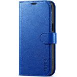 TUCCH iPhone 15 Pro Max Leather Wallet Case, iPhone 15 Pro Flip Phone Case - Klein Blue - Full Grain
