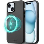 TUCCH iPhone 15 Plus Magnetic PU Leather Case, Magsafe Compatible Slim Shockproof Protective Case with Raised Edges - Black