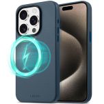 TUCCH iPhone 15 Pro Magnetic PU Leather Case, Magsafe Compatible Shockproof Protective Case with Raised Edges - Blue