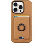 TUCCH iPhone 15 Pro Magnetic Phone Case with Removable Card Holder, Magsafe Compatible and Raised Edges for Screen and Camera Protection - Brown