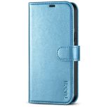 TUCCH iPhone 13 Wallet Case, iPhone 13 PU Leather Case, Folio Flip Cover with RFID Blocking, Credit Card Slots, Magnetic Clasp Closure - Shiny Light Blue
