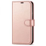 TUCCH iPhone 13 Wallet Case, iPhone 13 PU Leather Case, Folio Flip Cover with RFID Blocking, Credit Card Slots, Magnetic Clasp Closure - Shiny Rose Gold