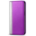 TUCCH iPhone 14 Pro Wallet Case, iPhone 14 Pro PU Leather Case with Folio Flip Book Cover, Kickstand, Card Slots, Magnetic Closure - Silver &amp; Purple