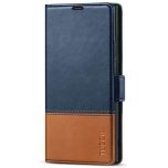 TUCCH SAMSUNG S22 Ultra Wallet Case, SAMSUNG Galaxy S22 Ultra PU Leather Cover Book Flip Folio Case - Blue &amp; Brown
