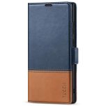 TUCCH SAMSUNG S23 Ultra Wallet Case, SAMSUNG Galaxy S23 Ultra PU Leather Cover Book Flip Folio Case - Dark Blue &amp; Brown