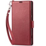 TUCCH SAMSUNG S24 Ultra Wallet Case, SAMSUNG Galaxy S24 Ultra PU Leather Cover Book Flip Folio Case - Strap - Dark Red