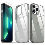SHIELDON iPhone 13 Pro Max Clear Case Anti-Yellowing, Transparent Thin Slim Anti-Scratch Shockproof PC+TPU Case with Tempered Glass Screen Protector for iPhone 13 Pro Max Crystal Clear - Grey