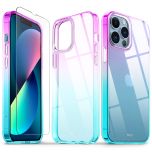 SHIELDON iPhone 13 Pro Max Clear Case Anti-Yellowing, Transparent Thin Slim Anti-Scratch Shockproof PC+TPU Case with Tempered Glass Screen Protector for iPhone 13 Pro Max Crystal Clear - Purple&amp;Blue
