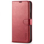 TUCCH iPhone 14 Plus Wallet Case, Mini iPhone 14 Plus 6.7-inch Leather Case, Folio Flip Cover with RFID Blocking, Stand, Credit Card Slots, Magnetic Clasp Closure - Dark Red