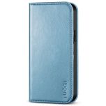 TUCCH iPhone 14 Plus Wallet Case, iPhone 14 6.7-Inch Plus Flip Folio Book Cover, Magnetic Closure Phone Case - Shiny Light Blue