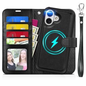 TUCCH iPhone 17 Detachable Wallet Case with Magnets 2-in-1, Shockproof Removable TPU Case, Card Holders, RFID Blocking, Stand, Magnetic Clasp, Folio Case, Drop Protection, Raised Edges, Protective Leather Case for Regular iPhone 17 6.3"