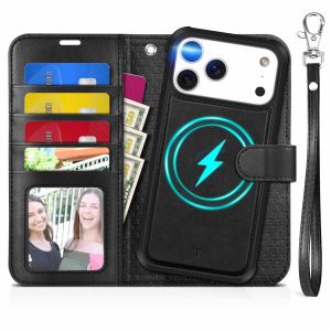 TUCCH iPhone 17 Pro Max Leather Wallet Case Detachable, 2in1 Flip Cover with Magnetic Clasp Closure, Magsafe Compatible, Wireless Charging, Raised Edges, Card Slots, RFID Blocking, Stand, Removable Phone Case + Credit Card Wallet for iPhone 17 Pro Max 6.9