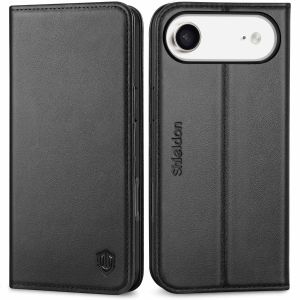 SHIELDON iPhone Air Wallet Case, iPhone Air Genuine Leather Cover, Magnetic Closure, RFID Blocking, Book Fold Folio Flip Style, Kickstand, Credit Card Holder, Shockproof TPU Drop Protective Phone Case for iPhone Air 6.5" 2025