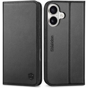 SHIELDON iPhone 17 Genuine Leather Wallet Case, Flip Folio Book Fold Styles Magnetic Cover Kickstand RFID Blocking Credit Card Holder Protective Wallet Case, Shockproof, Drop Protection Front Wallet Cover + Soft TPU Case for iPhone 17 6.3" 2025