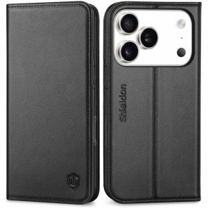 SHIELDON iPhone 17 Pro Wallet Case,  iPhone 17 Pro Genuine Leather Case with Magnets, Shockproof TPU, RFID Blocking, Drop Protective, Kickstand, Credit Card Holders, Book Fold Flip Folio Cover for iPhone 17 Pro 6.3" 2025