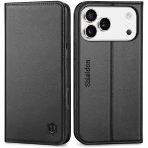 SHIELDON iPhone 17 Pro Max Wallet Case, Genuine Leather Case for iPhone 17 Pro Max with Magnetic Closure, Shockproof TPU, Raised Sides, RFID Blocking, Kickstand, Card Holder Fall Protective Fold Book Flip Folio Cover for iPhone 17 Pro Max 6.9" 2025