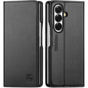 SHIELDON SAMSUNG Galaxy Z Fold7 Genuine Leather Case, SAMSUNG Z Fold 7 Wallet Case, RFID Blocking Card Holder Kickstand Shockproof Flip Folio Book Fold Case Style Magnetic Closure Phone Cover