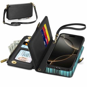 TUCCH iPhone 17 Crossbody Bag Wallet Case, iPhone 17 Leather Case Detachable 2IN1 Bag Phone Case,  RFID Blocking, Credit Card Slots, Stand, Wrist Strap, Lanyard, Zipper Purse, Magsafe Compatible, Wireless Charging Support, Magnets Shockproof Phone Cover