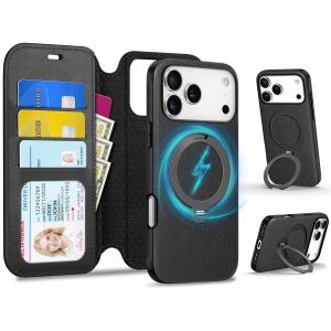 TUCCH iPhone 17 Pro Max Detachable Wallet Case with Adjustable 360° Rotation Ring Stand, Wireless Charging, RFID Blocking 3 Card Holders, Magnetic Slim PU Leather Protective Cover for iPhone 17 Pro Max