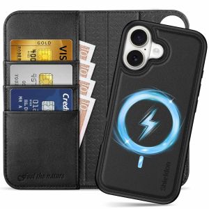 SHIELDON iPhone 17 Case with Wallet, iPhone 17 Leather Case, Genuine Leather Magnetic Detachable Wallet Cover 2IN1 with MagSafe & Wireless Charging Compatible, Raised Edges Credit Card Slots Holder Kickstand Shockproof, Removable Book Fold Folio Flip Prot