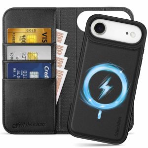 SHIELDON iPhone Air Wallet Case, iPhone Air Genuine Leather Case 2in1, Detachable Magnets Cover, MagSafe Compatible RFID Blocking Credit Card Holder Kickstand Shockproof, Raised Edges, Removable Book Fold Folio Flip Protective Phone Cover