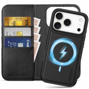SHIELDON iPhone 17 Pro Magnet Wallet Case Detachable, iPhone 17 Pro Genuine Leather Case 2in1, MagSafe & Wireless Charging Compatible, Credit Card Holders Kickstand Shockproof, Removable Phone Case + Wallet Cover for iPhone Pro 17 6.3" 2025