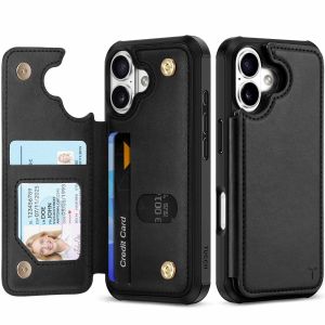 TUCCH iPhone 17 PU Leather Case with Undetachable Credit Card Wallet, iPhone 17 Card Holder Case with Crossbody Lanyard, Raised Edges RFID Blocking Anti-Slip Shockproof Protective Phone Case Wallet
