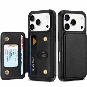 TUCCH iPhone 17 Pro PU Leather Case with Undetachable Credit Card Wallet, iPhone 17 Pro Card Holder Case with Crossbody Lanyard, Raised Edges RFID Blocking Anti-Slip Shockproof Protective Phone Case Wallet