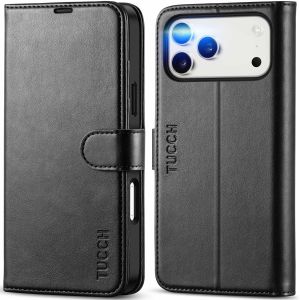 TUCCH iPhone 17 Pro Max Leather Wallet Case, iPhone 17 Pro Max Flip Case, Folio Fold Book Cover, RFID Blocking, Stand, Credit Card Holder, Magnetic Clasp Closure,  Shockproof, Raised Edges, Drop Protection Phone Case