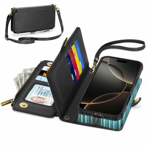 TUCCH iPhone 17 Pro Max Crossbody Bag Wallet Case, iPhone 17 Pro Max Leather Case Bag Detachable,  RFID Blocking, Credit Card Slots, Stand, Wrist Strap, Lanyard, Zipper Purse, Magsafe Compatible, Wireless Charging Support, Magnetic Shockproof Phone Cover