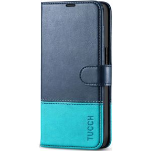 TUCCH iPhone 14 Wallet Case, iPhone 14 PU Leather Case, Folio Flip Cover with RFID Blocking, Credit Card Slots, Magnetic Clasp Closure - Blue & Lake Blue