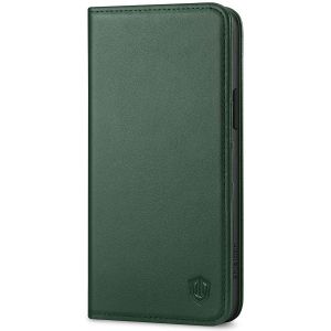 SHIELDON iPhone 15 Plus Genuine Leather Wallet Case, iPhone 15 Plus Kickstand Phone Case - Midnight Green