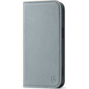 SHIELDON iPhone 15 Pro Genuine Leather Wallet Case, iPhone 15 Pro Mobile Phone Case - Grey