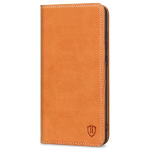 SHIELDON SAMSUNG GALAXY S21FE Flip Folio Book Kickstand Case, SAMSUNG S21 FE Genuine Leather Wallet Case - Brown