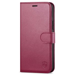 SHIELDON iPhone 13 Pro Wallet Case, iPhone 13 Pro Genuine Leather Cover with Magnetic Clasp - Red Violet