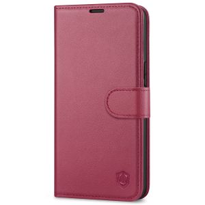 SHIELDON iPhone 14 Wallet Case, iPhone 14 Genuine Leather Cover Book Folio Flip Kickstand Case with Magnetic Clasp - Red Violet