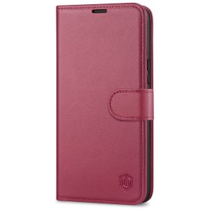 SHIELDON iPhone 14 Plus Wallet Case, iPhone 14 Plus Genuine Leather Cover Book Folio Flip Kickstand Case with Magnetic Clasp - Red Violet