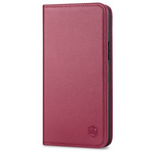 SHIELDON iPhone 14 Plus Wallet Case, iPhone 14 Plus Genuine Leather Cover with RFID Blocking, Book Folio Flip Kickstand Magnetic Closure - Red Violet